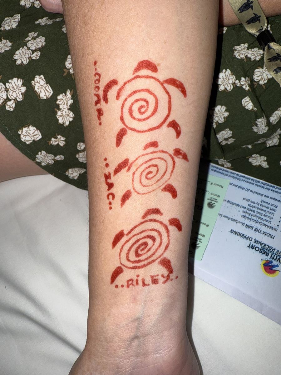 Henna turtle tattoo with names