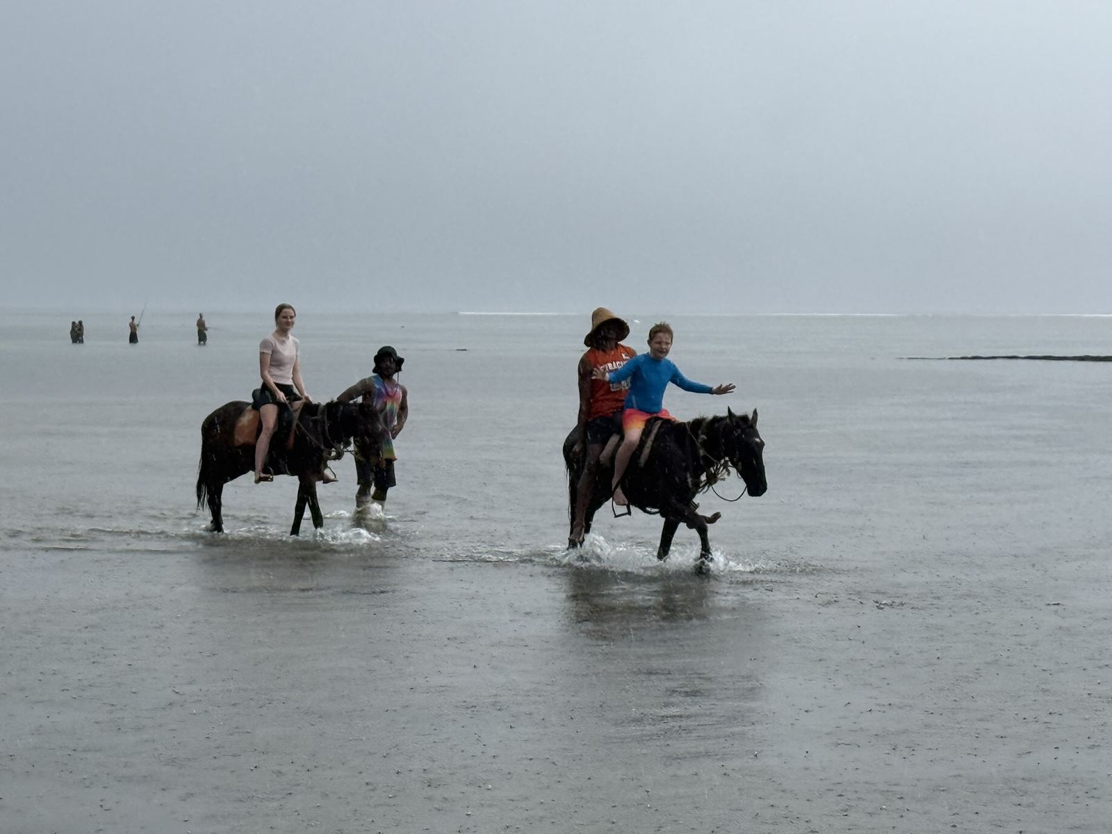 Riding horses through the shallows