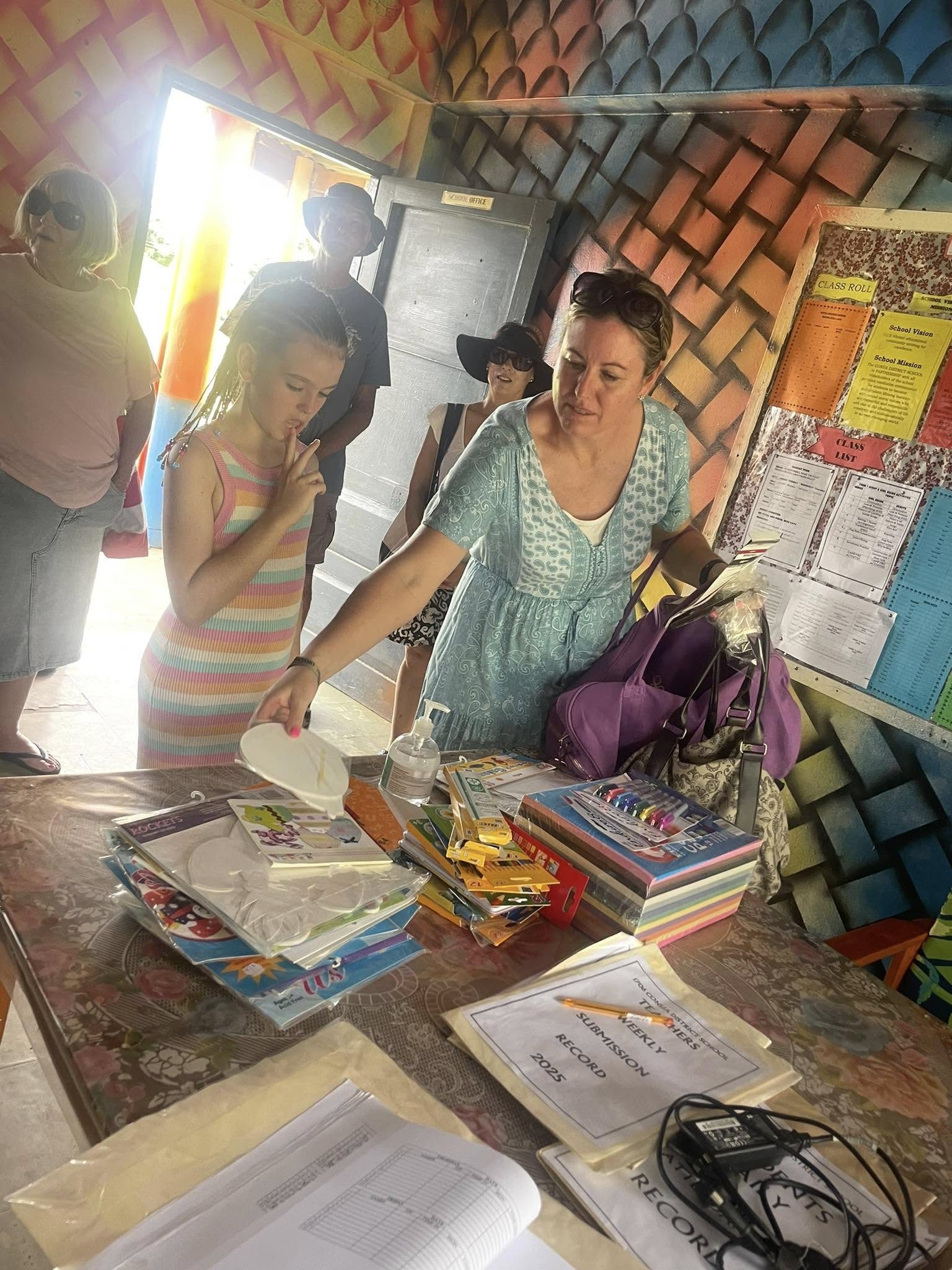 Donating school supplies at the office